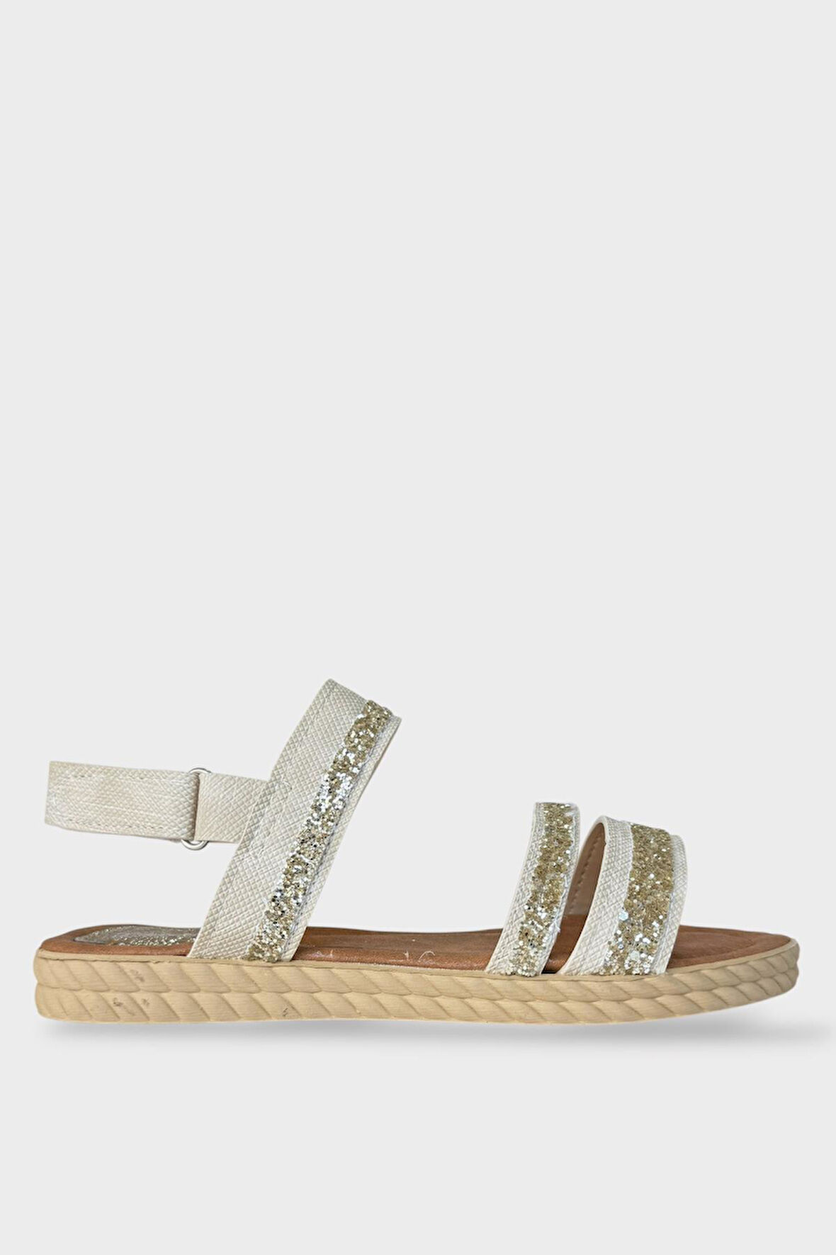 Kadın Cırtlı Bant Detaylı Sandalet KREM