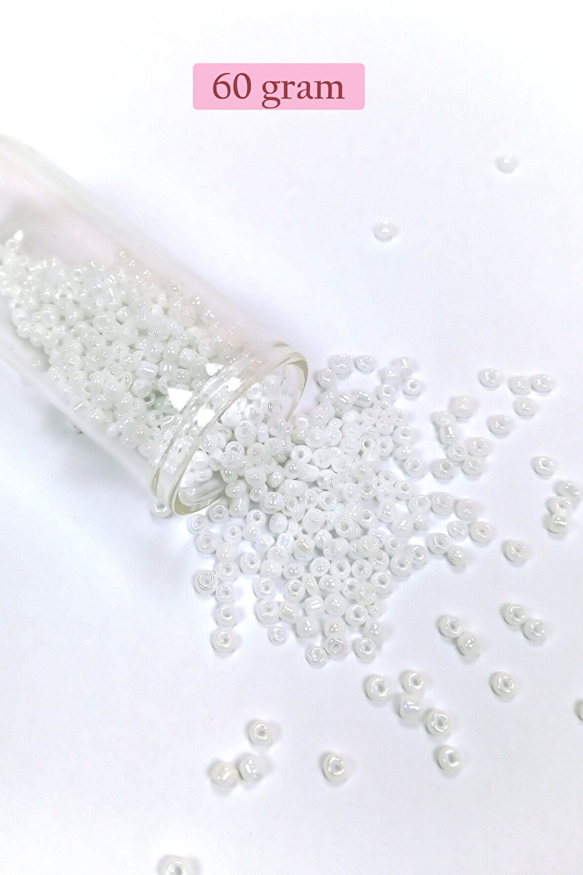 Dökme Cam Kum Boncuk (8/0) 3 mm - 60 Gram - İnci Beyaz - BNC186
