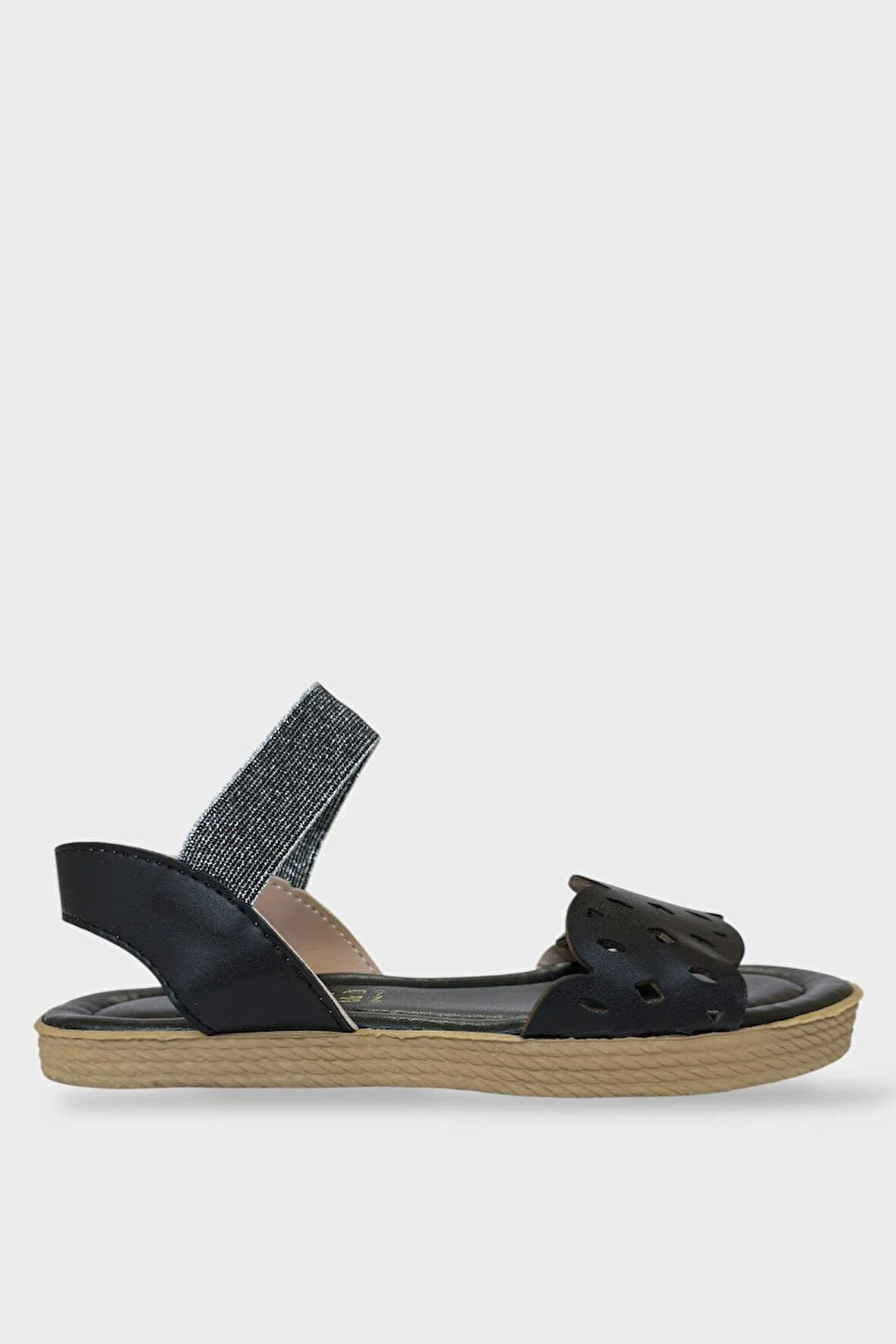 Kadın Tek Bant Lastik Detaylı Lazer Kesim Yazlık Sandalet SİYAH