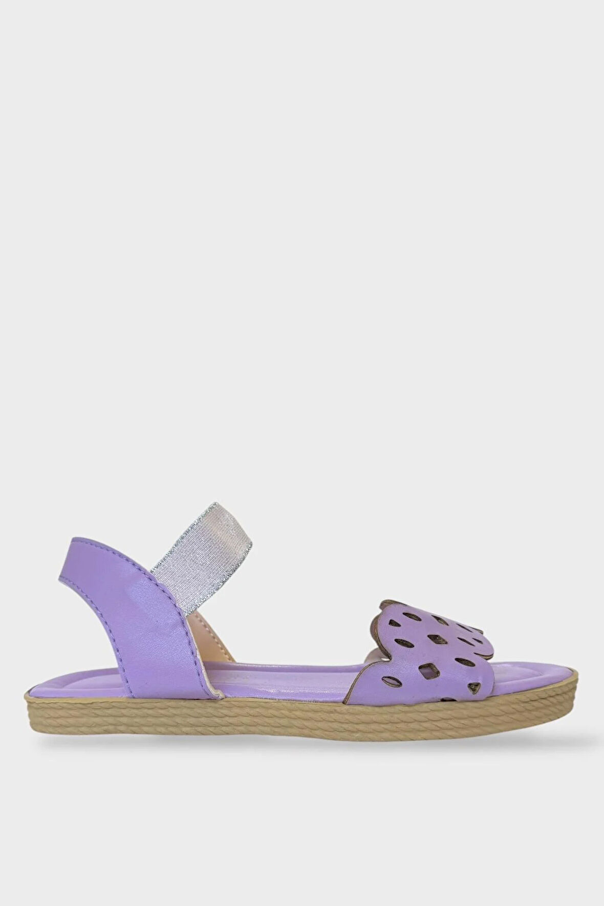 Kadın Tek Bant Lastik Detaylı Lazer Kesim Yazlık Sandalet Lila
