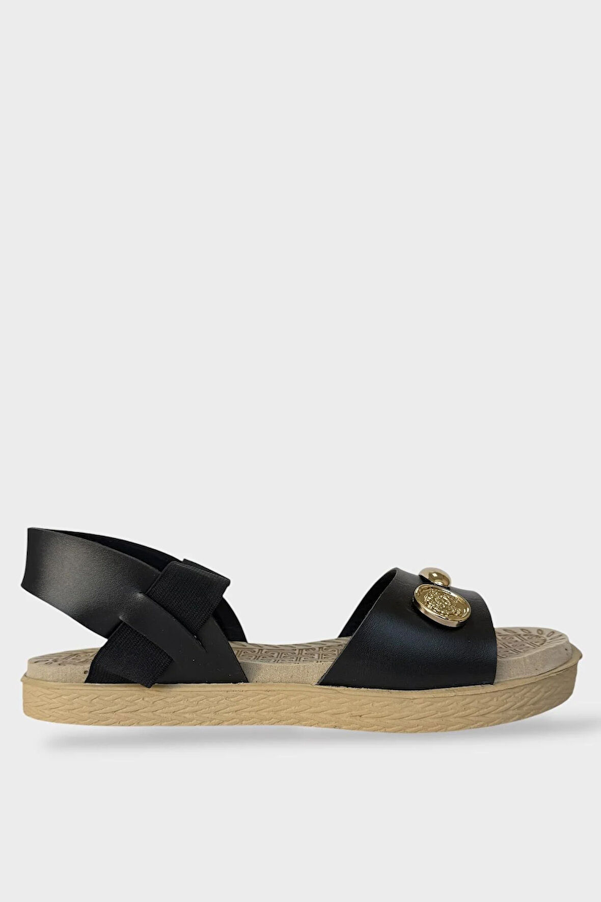 Kadın Tek Bant Aksesuarlı  Bilek Lastik Detaylı  Sandalet SİYAH