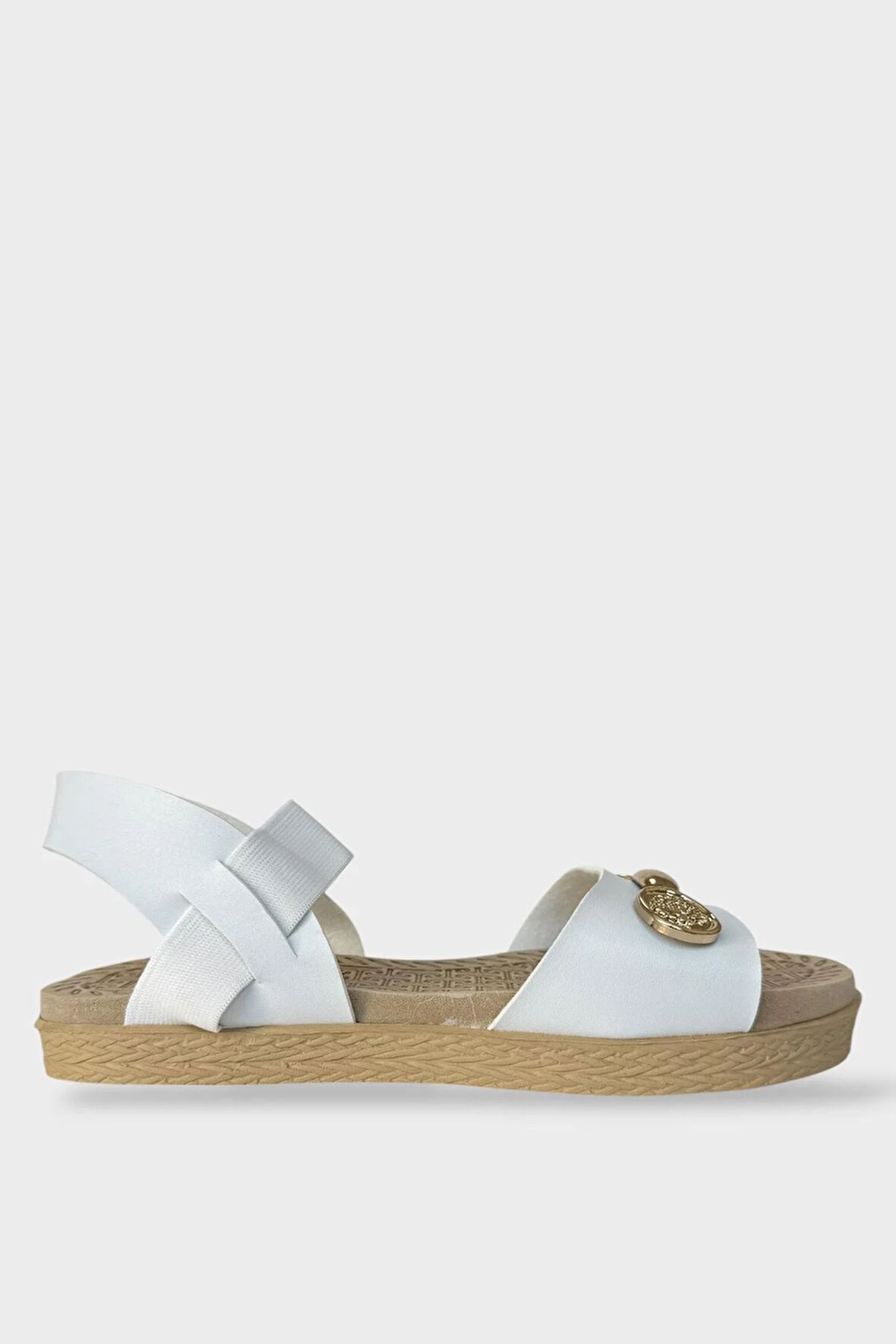 Kadın Tek Bant Aksesuarlı  Bilek Lastik Detaylı  Sandalet BEYAZ