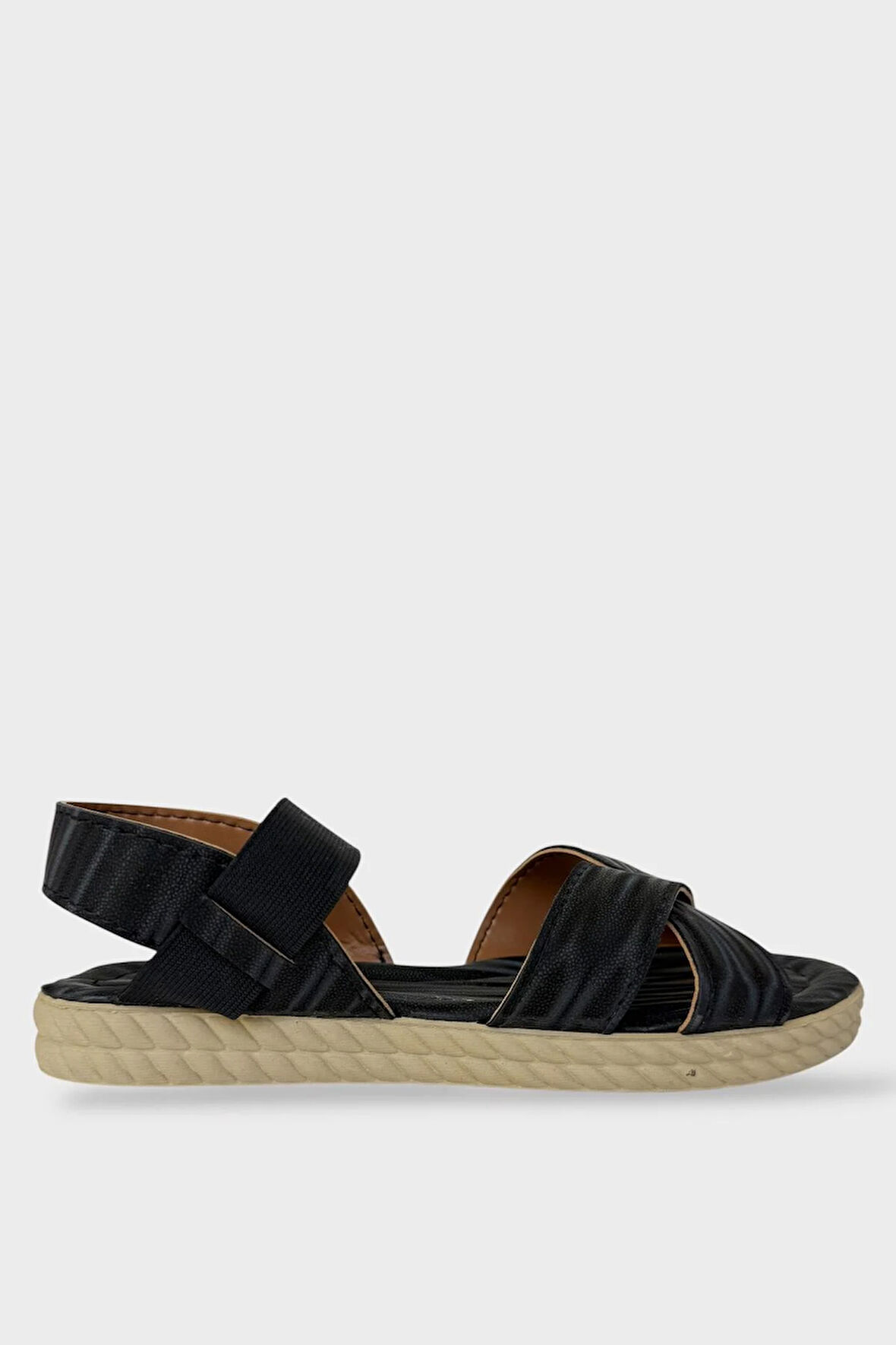Kadın Cırtlı Çapraz Bant Sandalet SİYAH