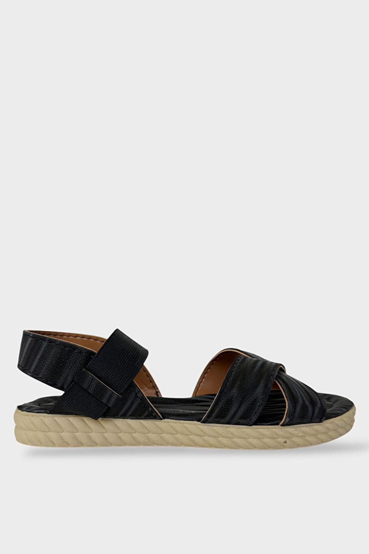 Kadın Cırtlı Çapraz Bant Sandalet SİYAH