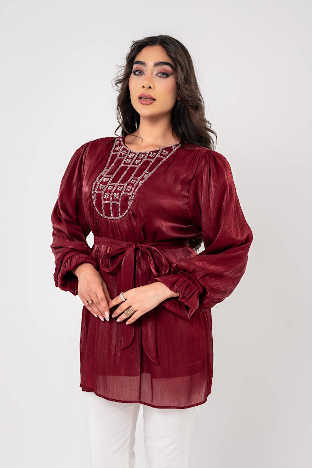 Taş işlemeli Kemer Detaylı Bluz BLZ16086