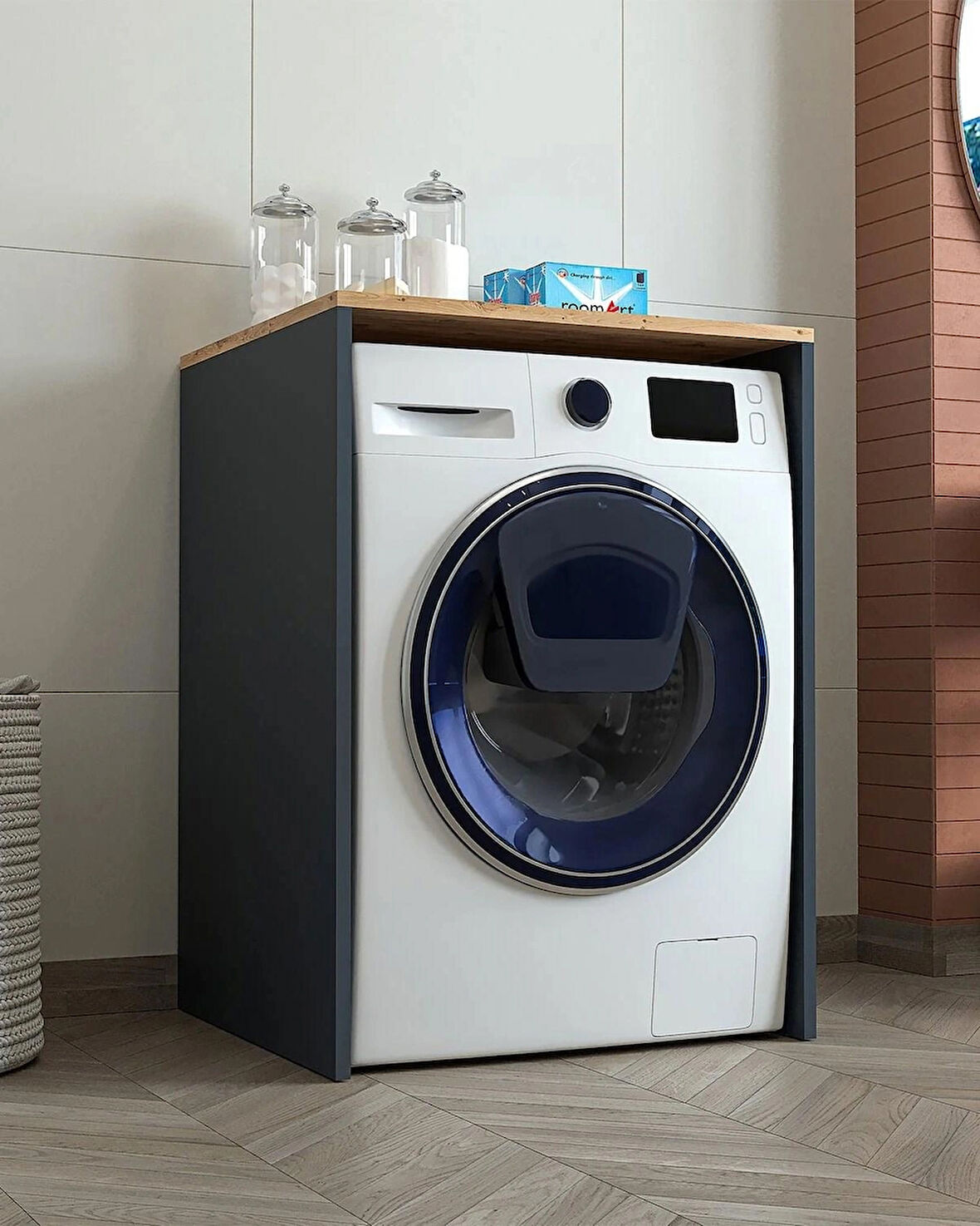 Reyo Çamaşır Makinesi Dolabı Kurutma Makinesi Dolabı Antasit-Atlantik Çam