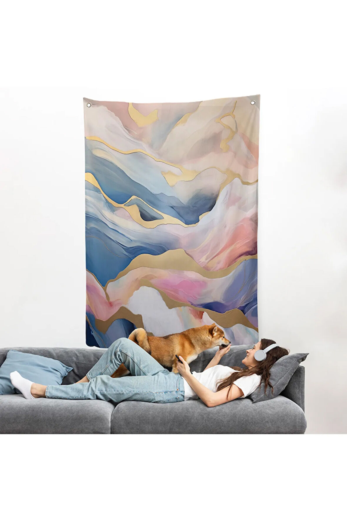 Pembe Tonlu Mermer Desen Duvar Örtüsü-7584