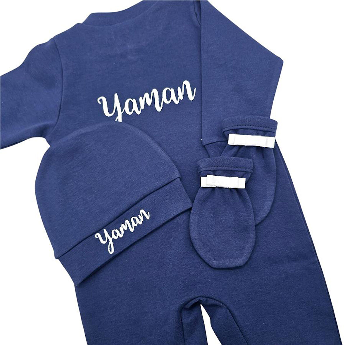 Kişiye Özel İsim İşlemeli Lacivert Bebek Hastane Çıkışı Takımı- Yenidoğan Seti