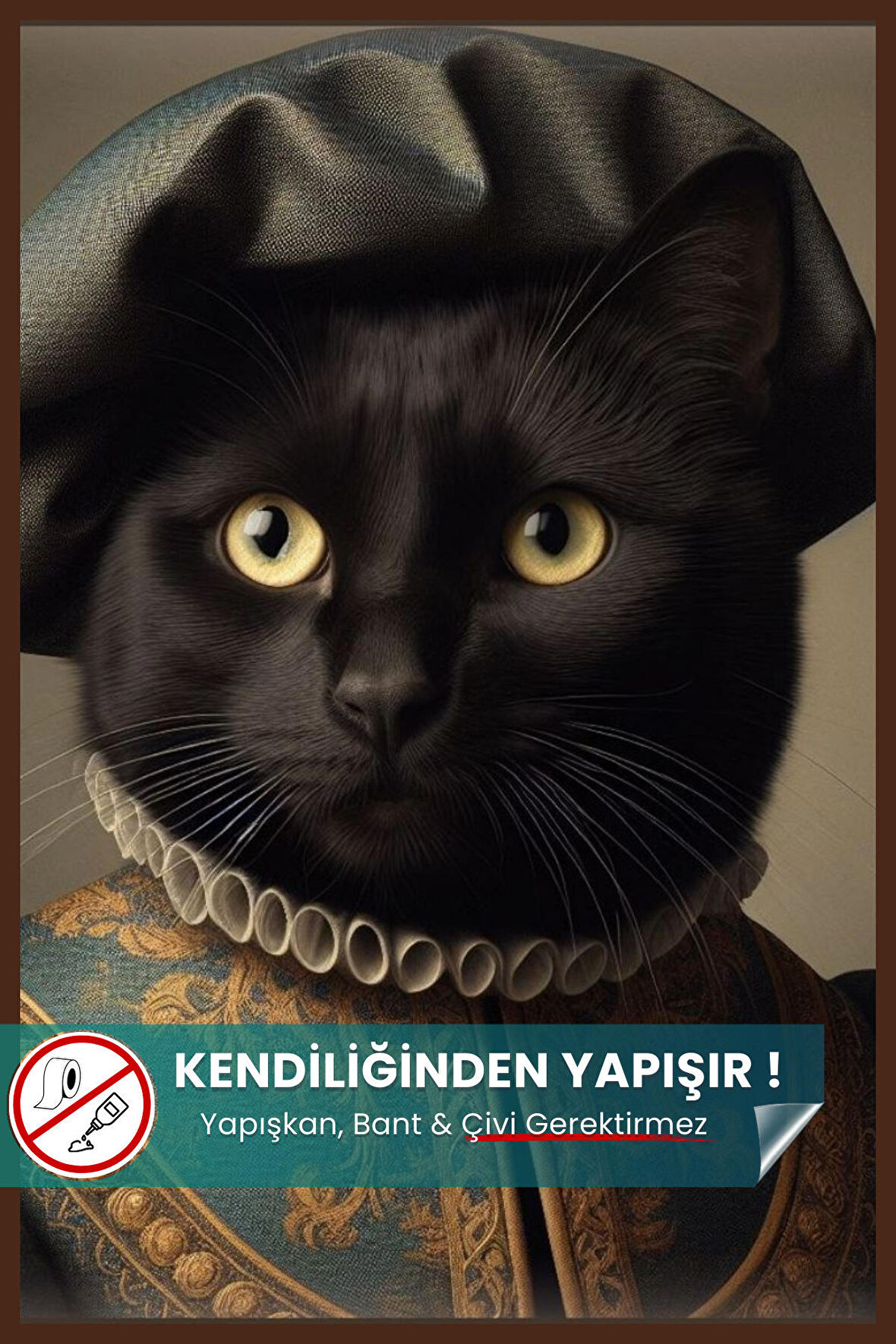 Soylu Kara Kedi Poster, Premium Baskı Poster, Siyah Kedi, Statik Akıllı Kağıt (Yapay Zeka Tasarım)