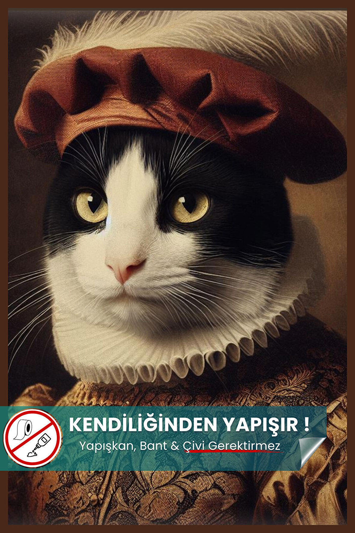 İki Renkli Kedi Poster, Statik Kağıt Premium Baskı Poster, Siyah Beyaz Kedi, Yapay Zeka Tasarım