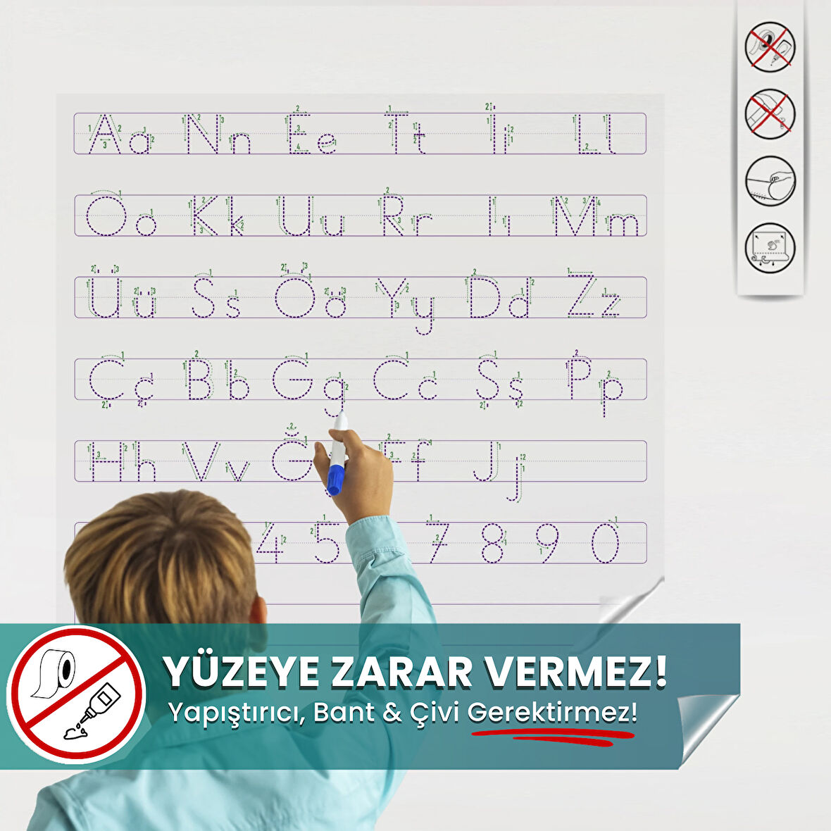 Anetil - İlk Okuma Yazma Eğitimi, Harfli Elakin, Yüzeye Zarar Vermeyen Akıllı Kağıt Yazı Tahtası