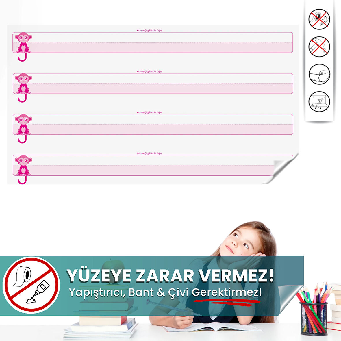 Kılavuz Çizgili Yazı Tahtası, Yeni Müfredata Uygun, Yazılıp Silinebilen, Sihirli Akıllı Kağıt Pano