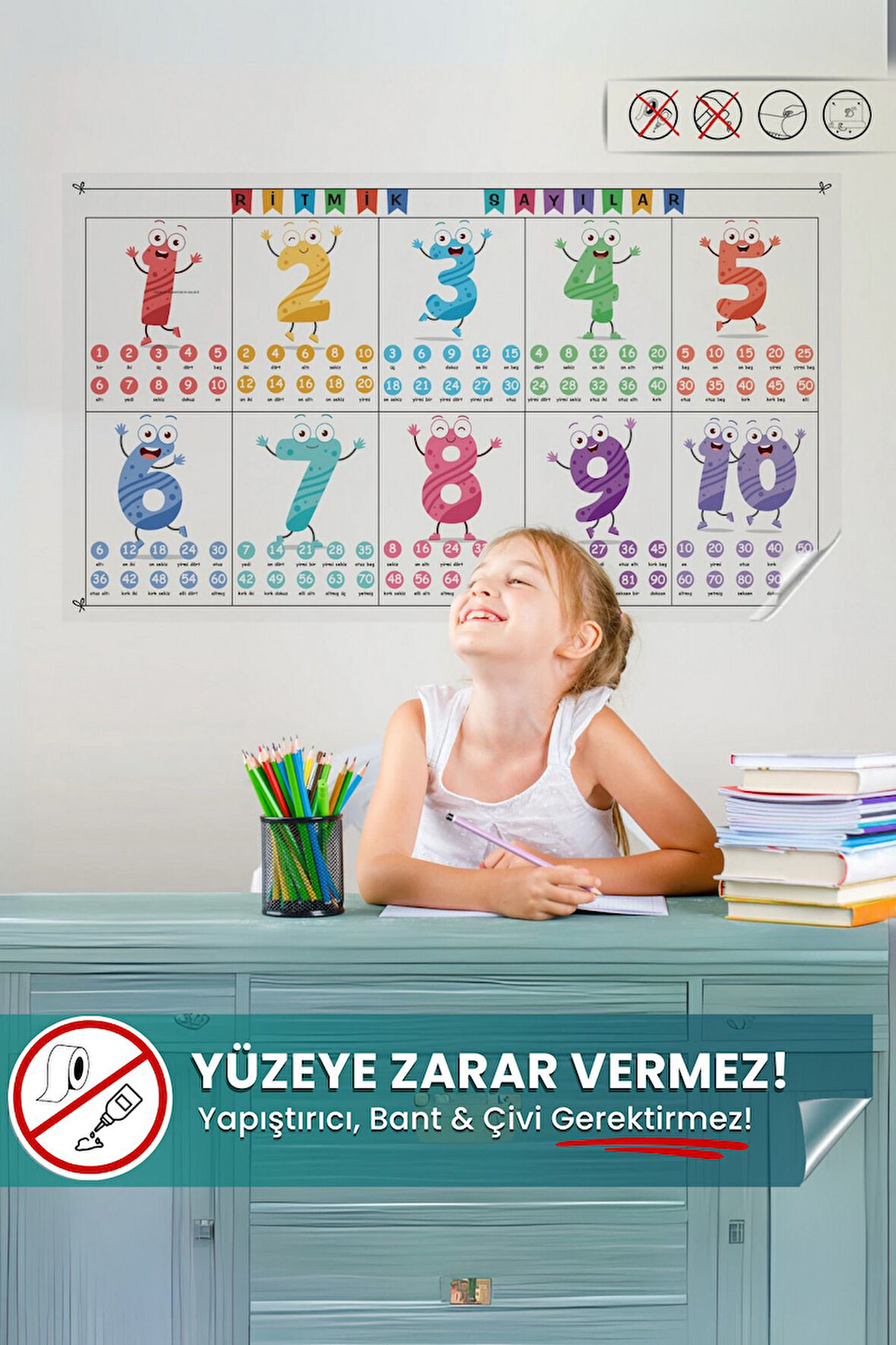 Ritmik Sayma Tablosu, Ritmik Sayılar, Duvara Yazışan Yazı Tahtası, Sihirli Kağıt, Eğitici Oyuncak