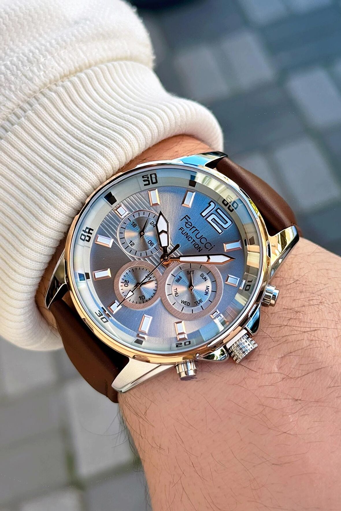 Ferrucci Function FCF.03265FK.05 Deri Kordon Erkek Kol Saati