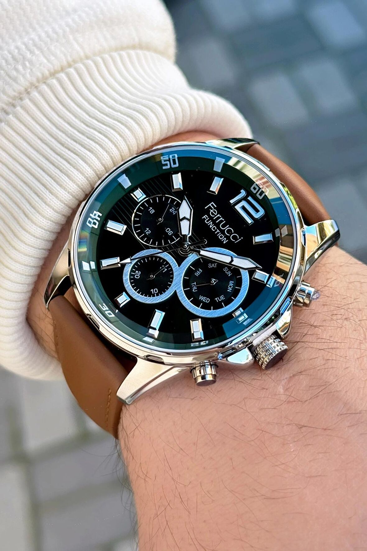 Ferrucci Function FCF.03265FK.04 Deri Kordon Erkek Kol Saati