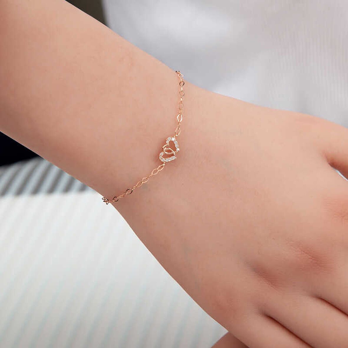 Himarry 925 Ayar Gümüş Rose Birleşmiş Kalpler Kadın Bileklik