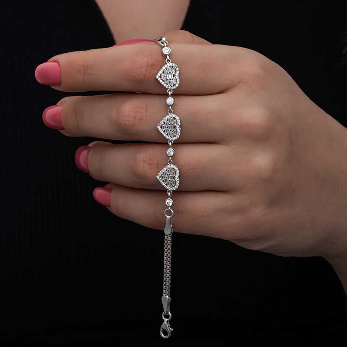 Himarry ​925 Ayar Gümüş Baget Taşlı Kalp Kadın Bileklik