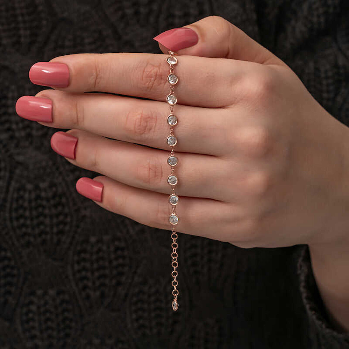 Himarry 925 Ayar Gümüş Rose Beyaz Taşlı Kadın Bileklik