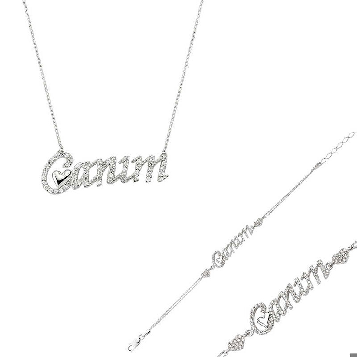 Himarry 925 Ayar Gümüş Canım Yazılı Kalp Set