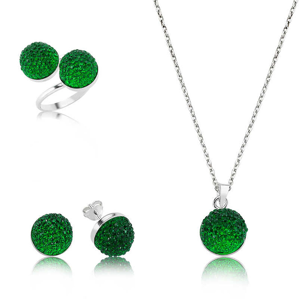 Himarry 925 Ayar Gümüş Yeşil Kristal Set