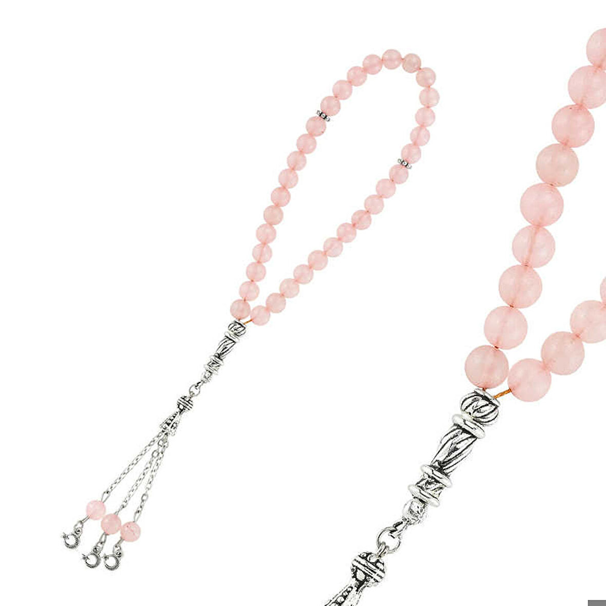 Himarry Doğaltaş Metal Püsküllü Pembe Kuvars Tesbih