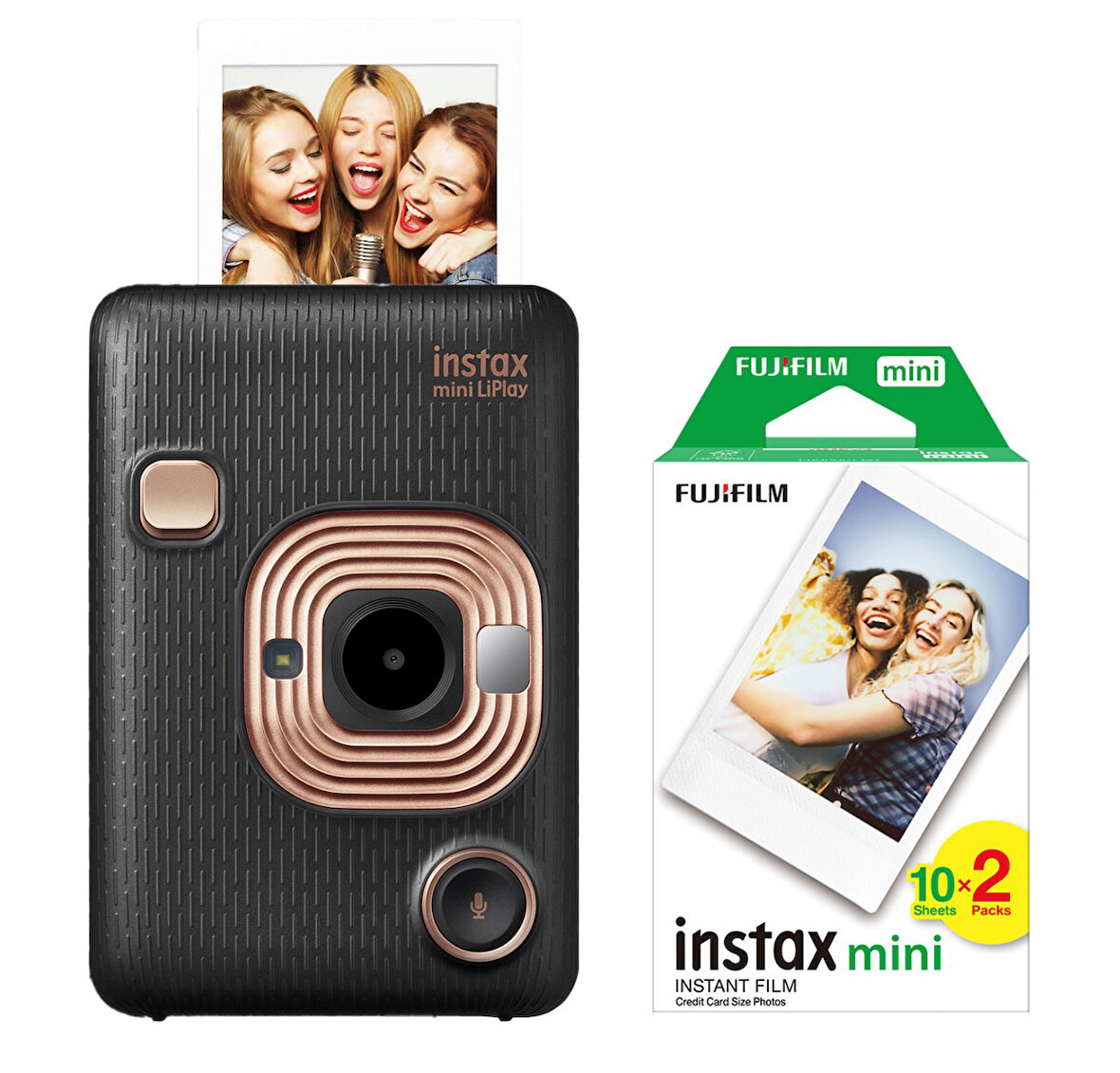 Fujifilm Instax Mini LiPlay Hybrid Elegant Black Fotoğraf Makinesi ve 20'li Mini Film