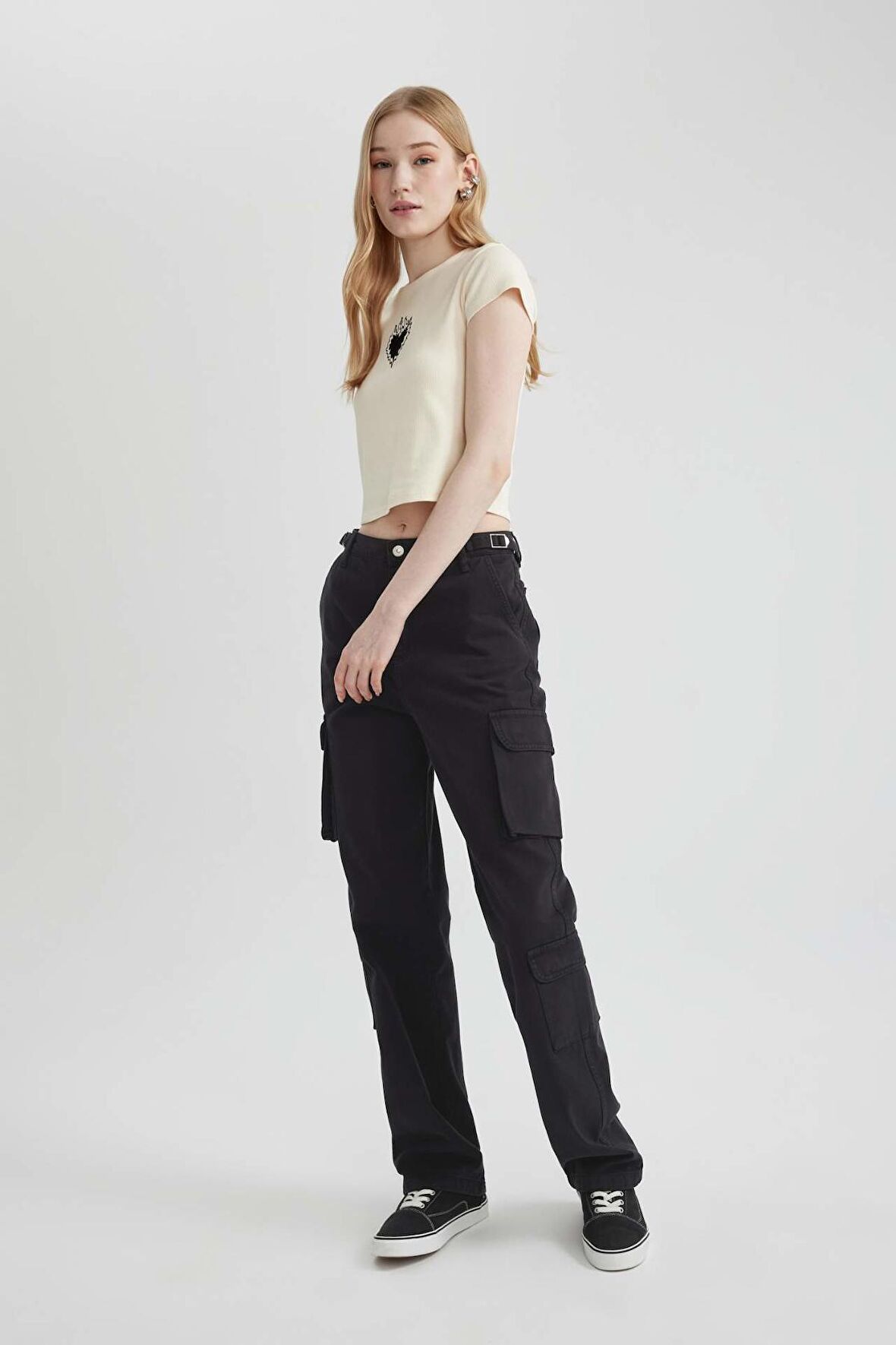 DeFacto Coool Straight Fit Kargo Gabardin Pantolon B7611AX24SPBK27