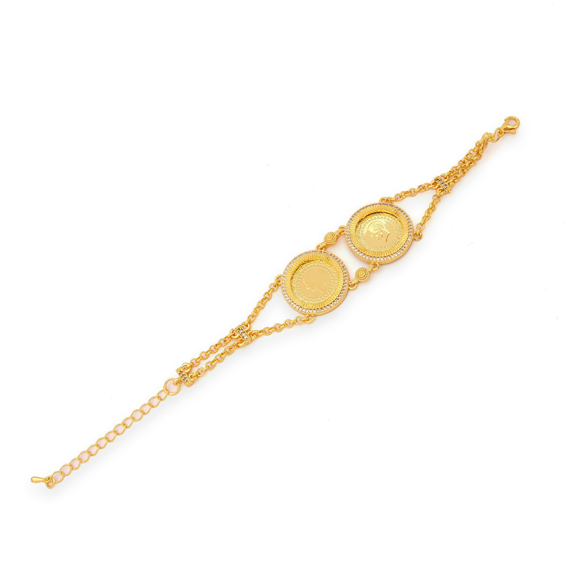 Altın Kaplama İmitasyon Zirkon Taşlı İki Çeyrek Altınlı Bileklik BLK-1187