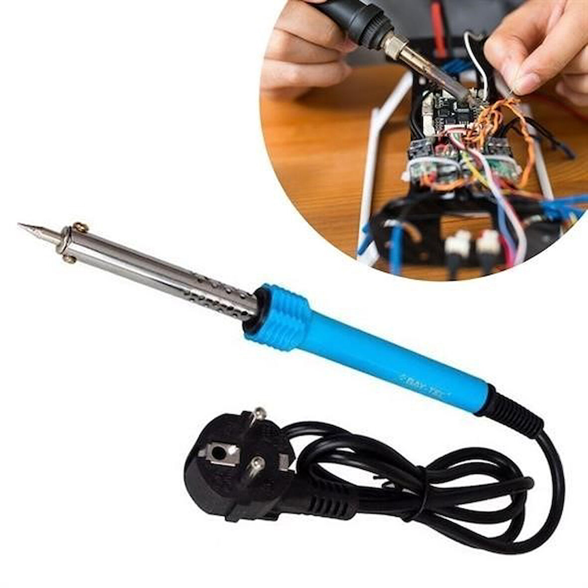 By Nevser® 40w Plastik Saplı Elektrikli Döner Başlıklı Havya Kalemi Elektrikli Döner Başlı Lehim Kalemi