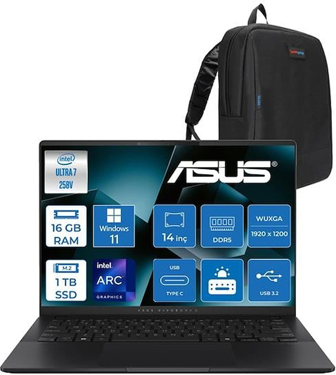 Asus Vivobook S14 Intel Core Ultra 7 258V 32GB Ddr5 1tb SSD Intel Arc Graphics WIN11PRO 14" Wuxga OLED 600NITS Taşınabilir Bilgisayar S5406SAP02 + Zettaçanta