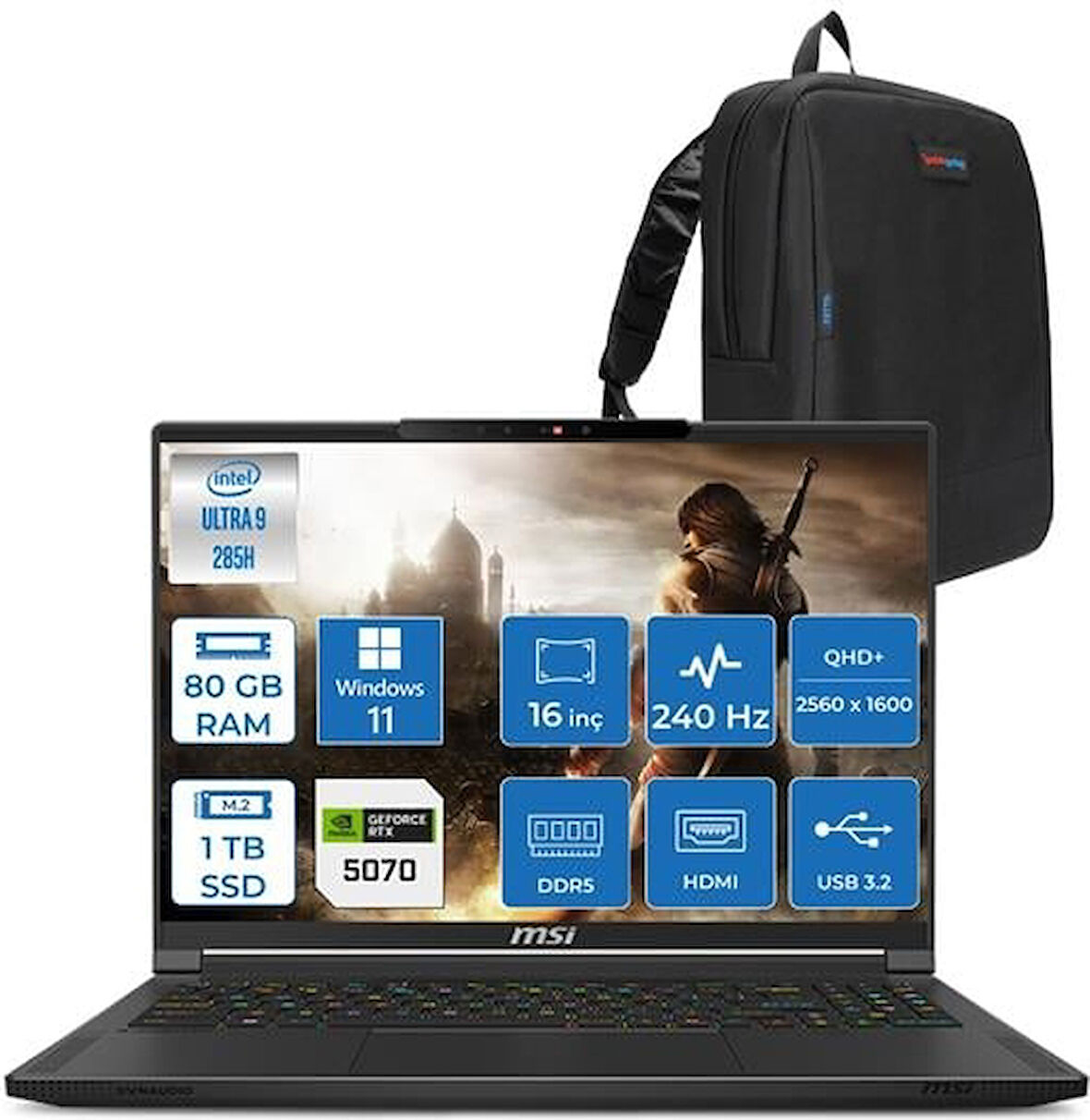 Msı Stealth 16 Aı Ultra 9 285H 80GB Ddr5 1tb SSD 8GB/RTX5070/95W 16" Qhd+ 240hz OLED Windows 11 Pro Taşınabilir Bilgisayar A2HWGGH22 + Zettaçanta