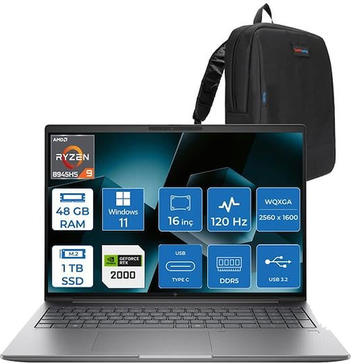 Hp Mws Zbook Power 16 G11A Ryzen 9 8945HS 48GB Ddr5 1tb SSD 8GB/RTX2000 16" Wqxga 120Hz IPS 400NITS Windows 11 Pro Taşınabilir Bilgisayar 8T0S3EAH18 + Zettaçanta