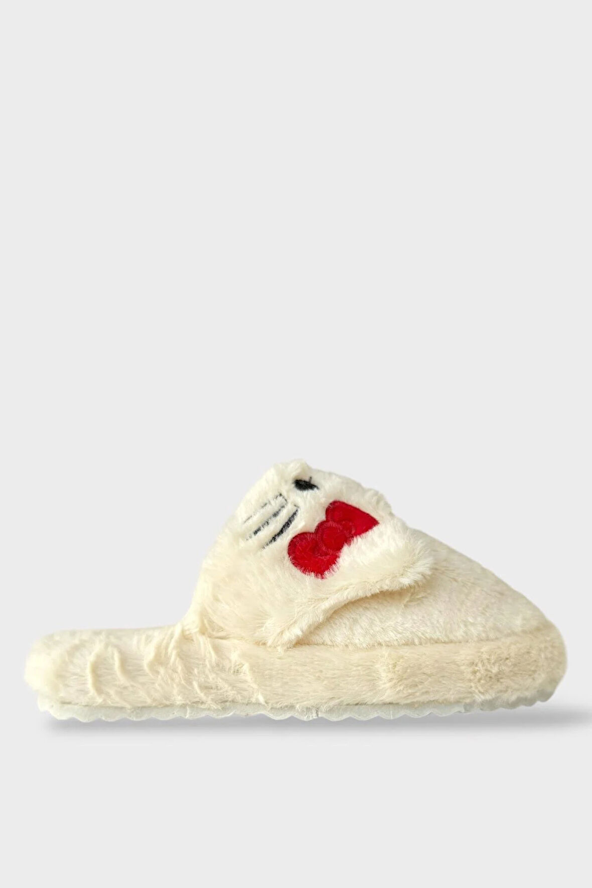Kışlık Kadın HelloKitty Figürlü Kaydırmaz Taban Ev Ayakkabısı Panduf BEYAZ