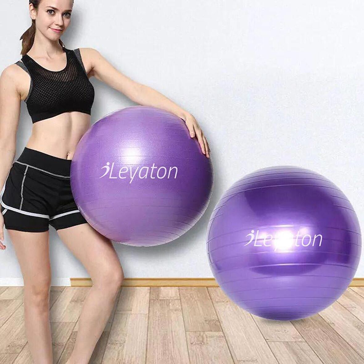 Leyaton Mor 75 cm Pilates Topu Büyük Boy Kalın Yoga Pilates Top