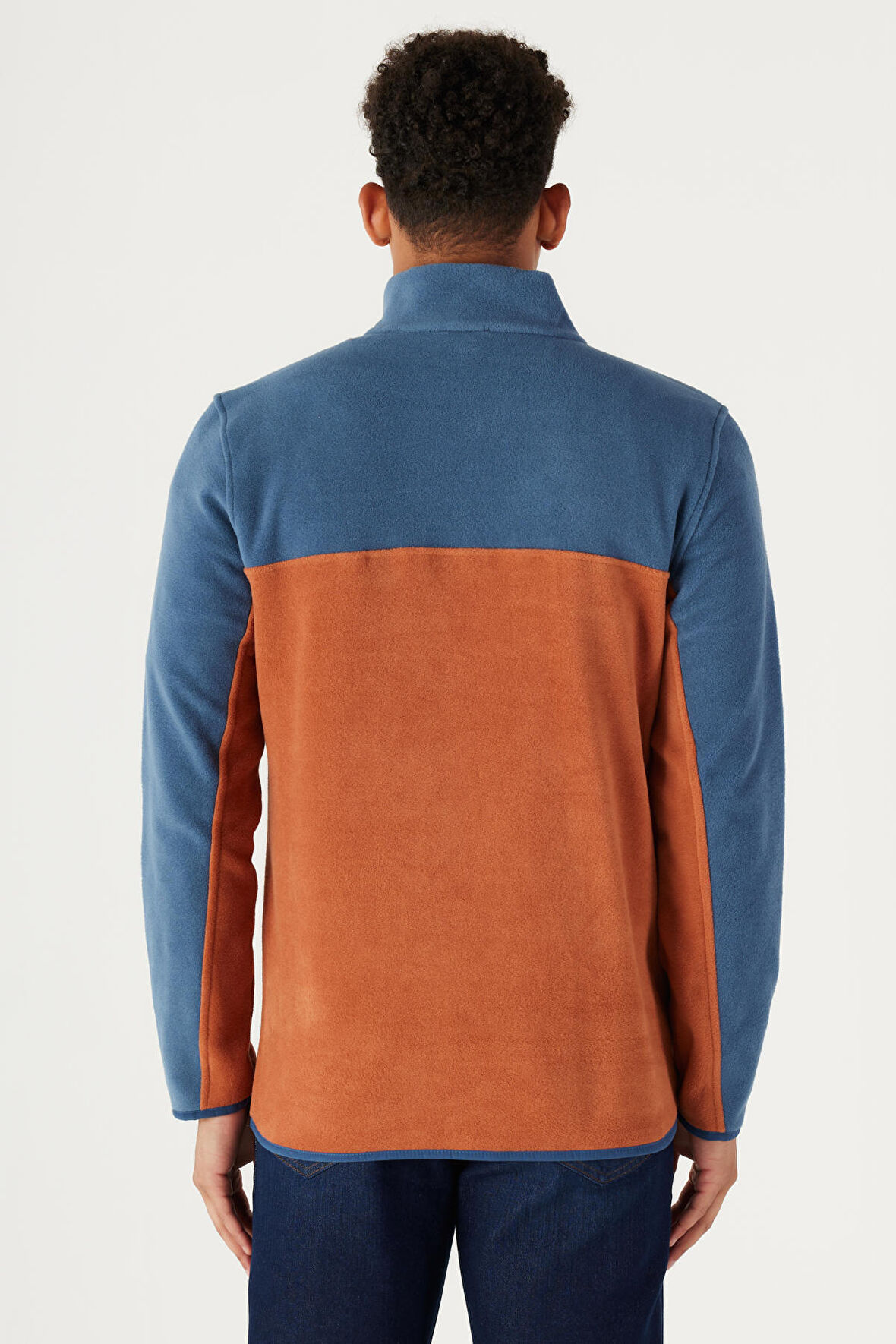 Erkek Indıgo-kıremıt Standart Fit Normal Kesim Günlük Rahat Çift Renkli Polar Spor Sweatshirt