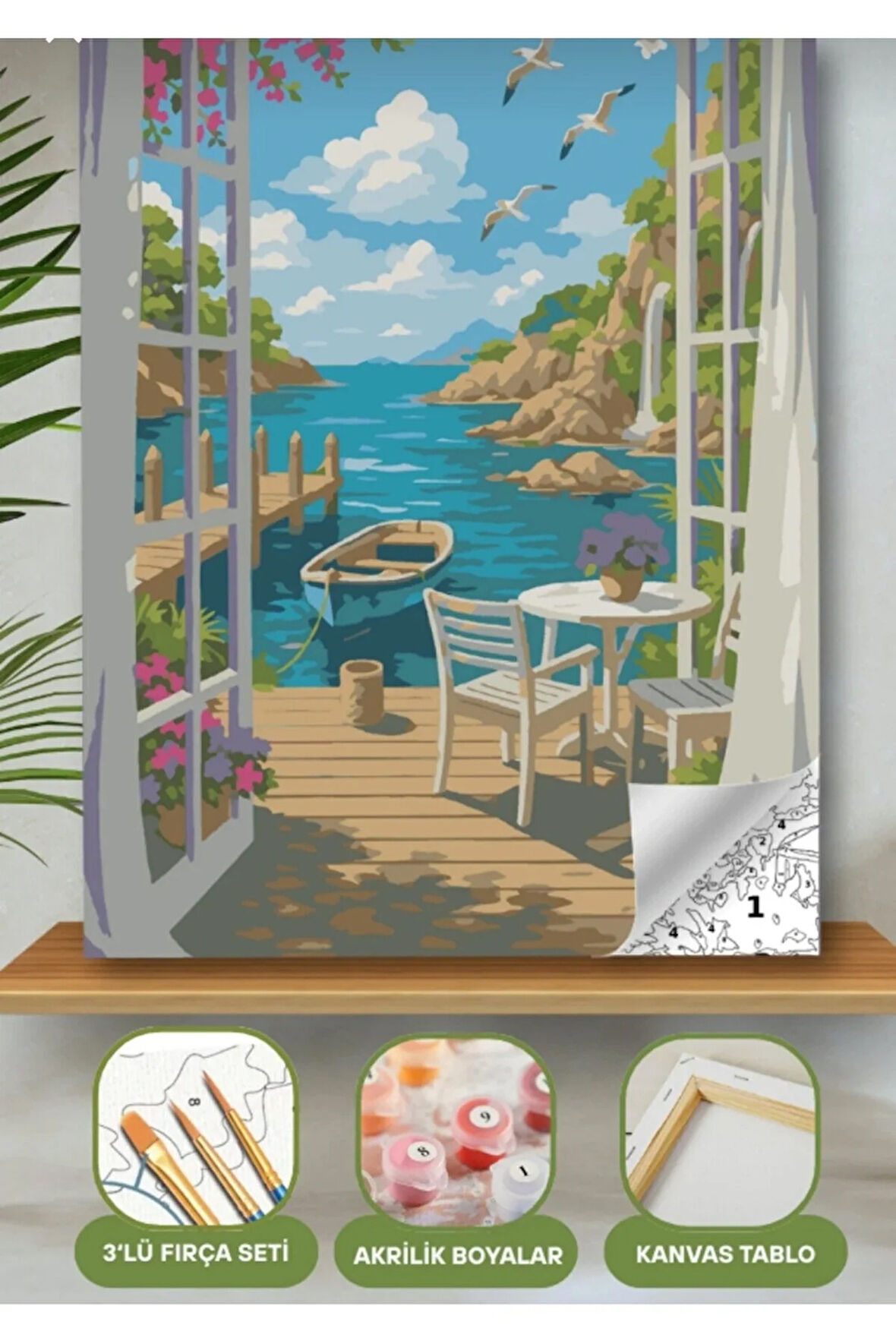 Sayılarla Boyama Seti 40x50 Cm (Çıtalı) Fırça Boya Dahil Numaralı Tuval Cam Manzaralı