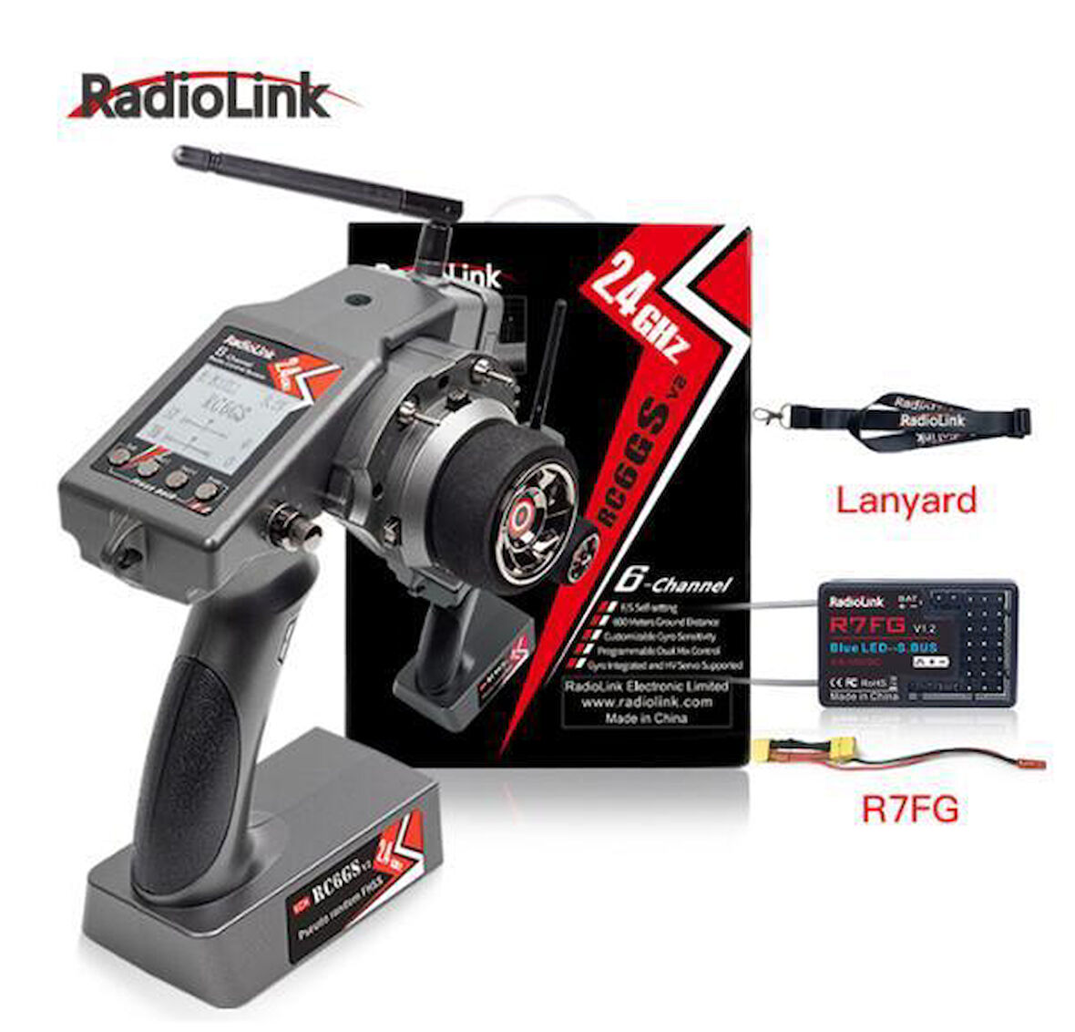 Radiolink RC6GS V3 2.4Ghz 7 Kanal Uzaktan Kumanda Radio Kontrol +R7FG Gyro Alıcı (600 Metre Kontrol Mesafesi)