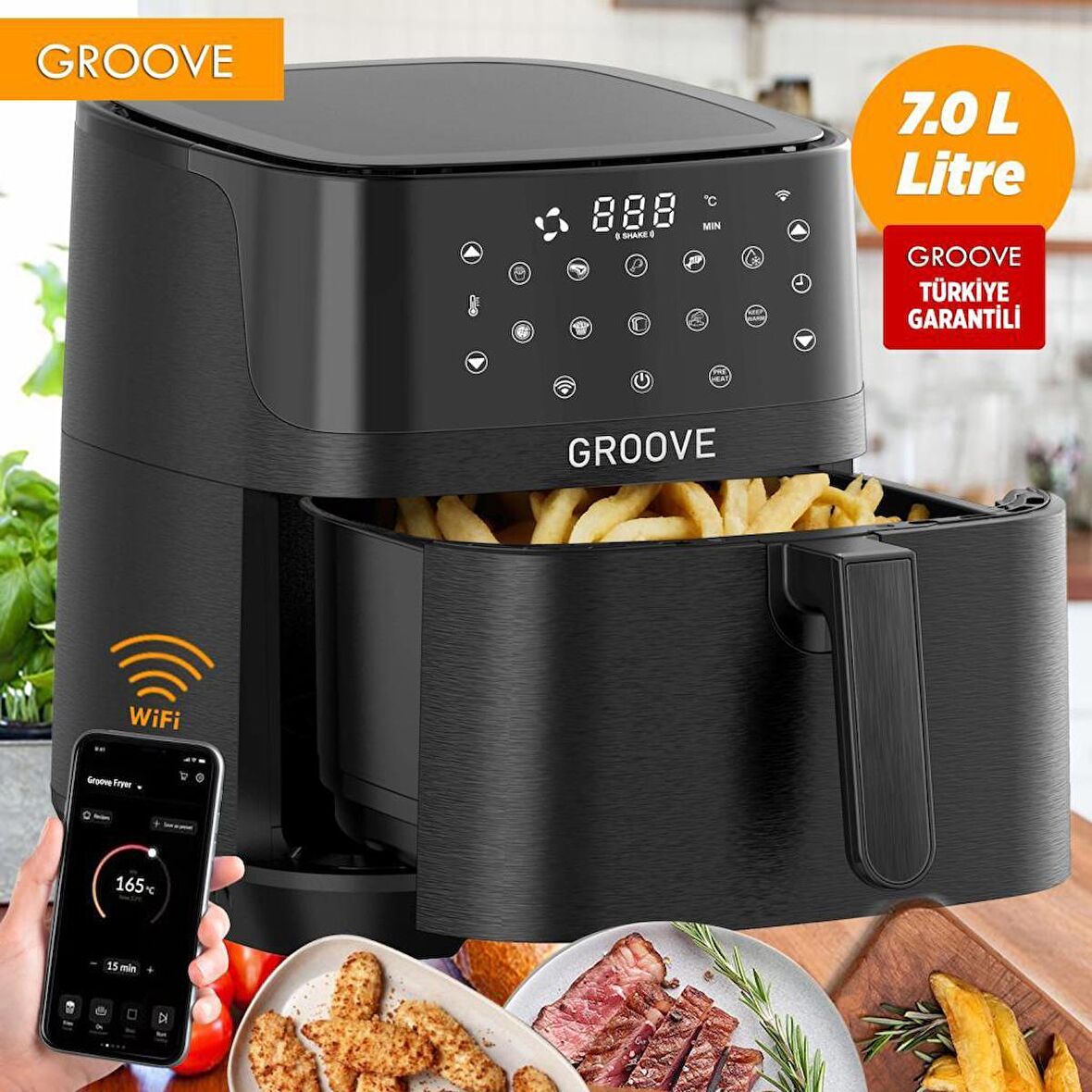 Groove Max XXL 7 lt Yağsız Airfryer Siyah