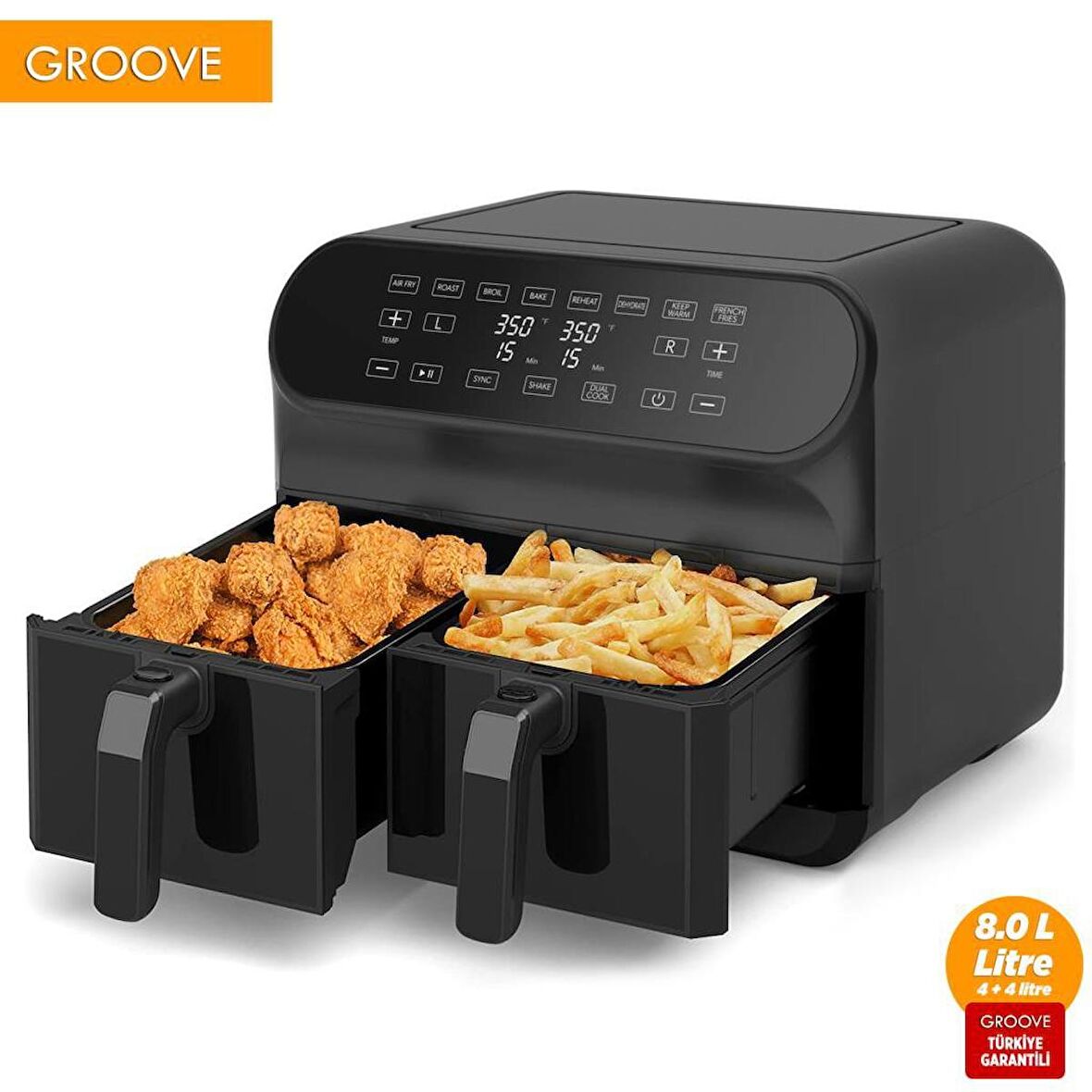 Groove Max Plus XXL 8 lt Yağsız Airfryer Siyah