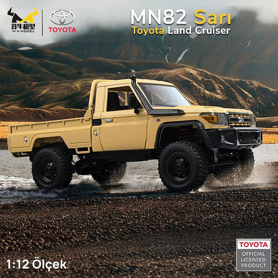 MN Model MN82 1/12 Toyota Land Cruiser LC79 4WD RC Model Crawler Offroad Uzaktan Kumandalı Araba Truck RTR Lisanslı Sarı+Dahili Işık Seti