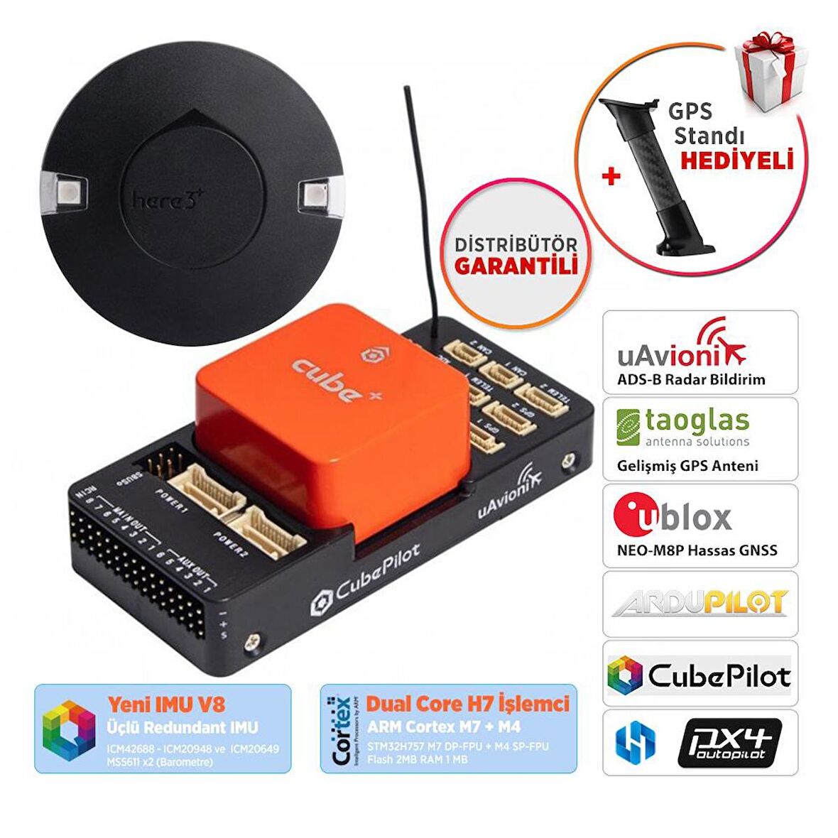 CubePilot ProfiCNC HEX Pixhawk The Cube Orange+ (IMU V8) Standard Set Otopilot Sistemi (ADS-B Carrier Board) + HERE3+ CAN GPS / GNSS WITH M8P Combo Set (Distribütör Garantili)