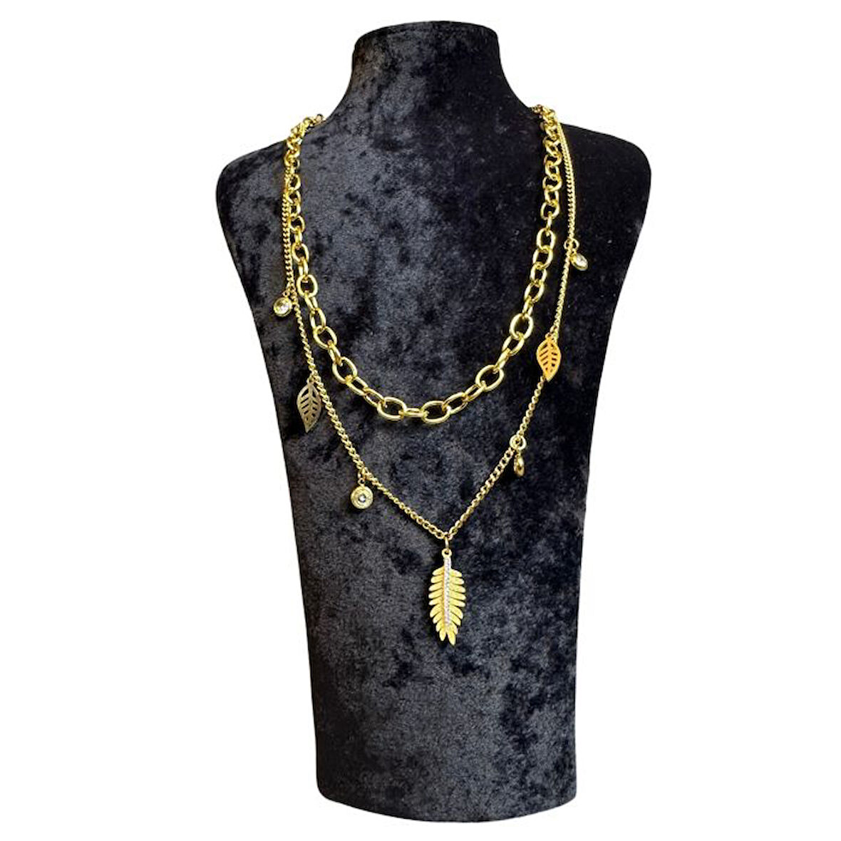 Uretti - İREM 3914 9162 Yaprak Detaylı İkili Çelik Kolye