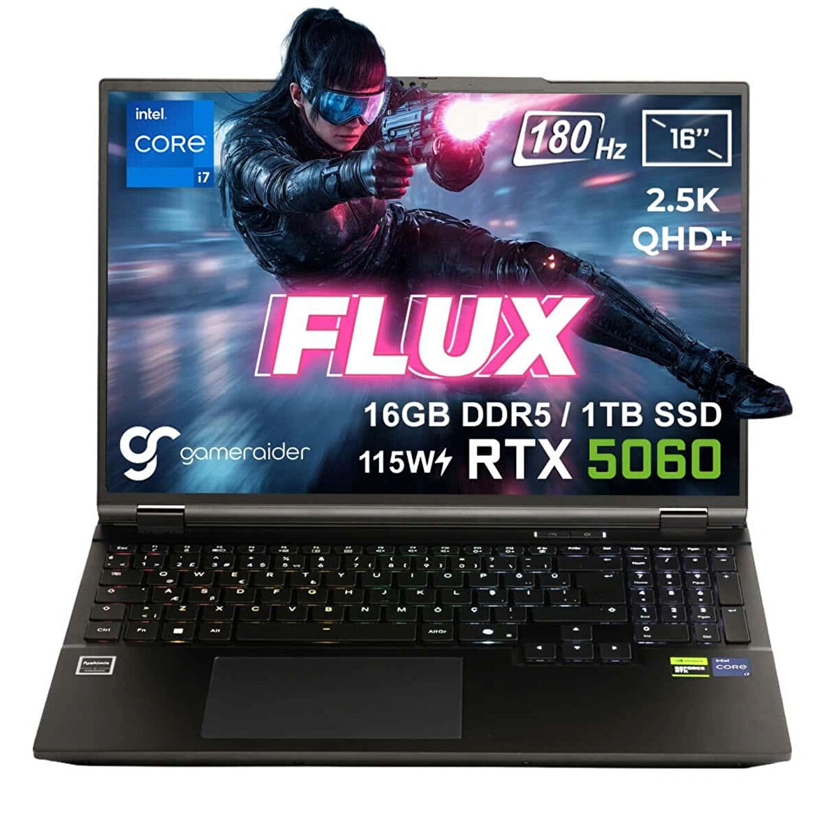 GameRaider FLUX GR16 Intel Core i7-14650HX 16GB DDR5 1TB SSD RTX 5060 8GB 115W 16 inç 2.5K QHD+ 180Hz FreeDos Gaming Laptop