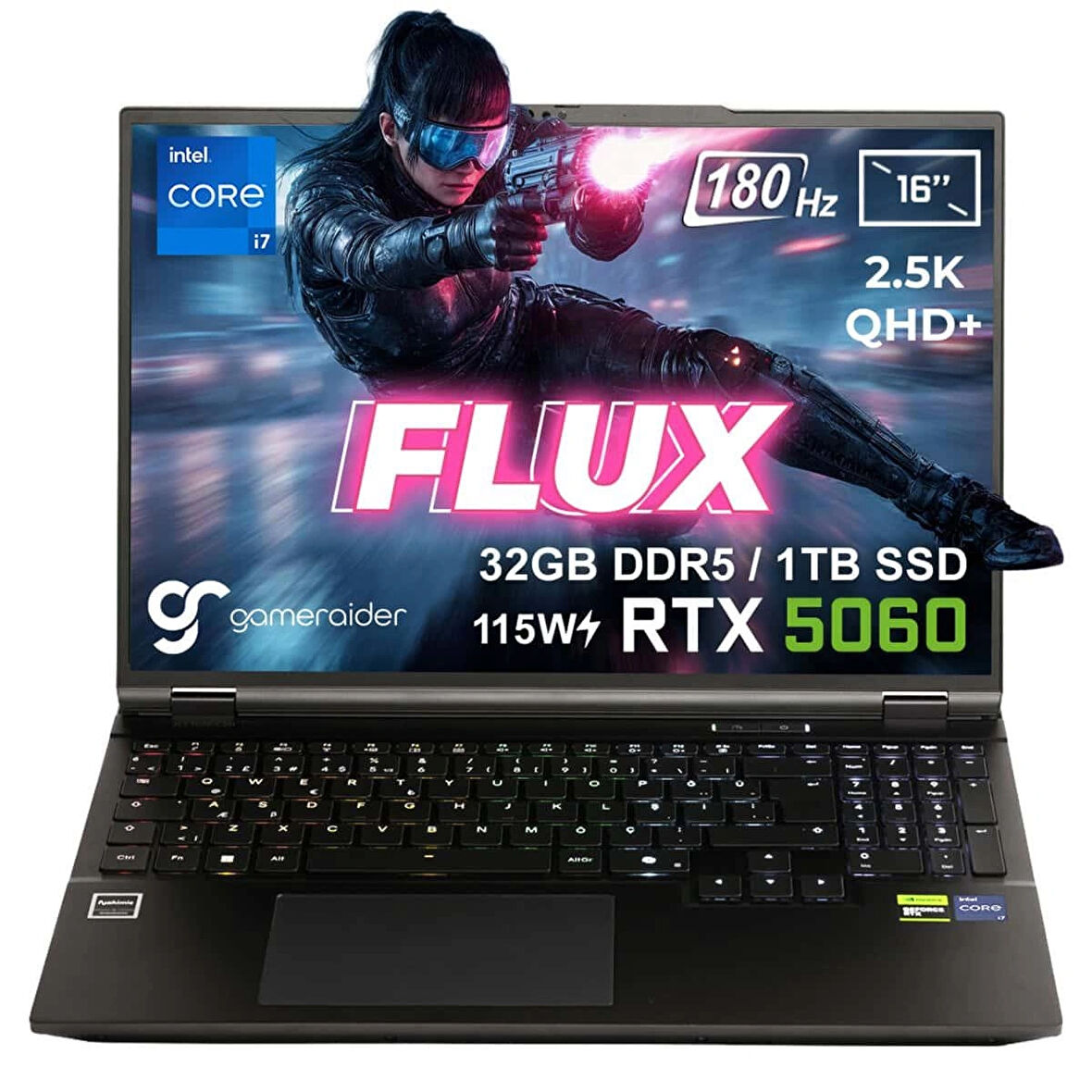 GameRaider FLUX GR16 Intel Core i7-14650HX 32GB DDR5 1TB SSD RTX 5060 8GB 115W 16 inç 2.5K QHD+ 180Hz FreeDos Gaming Laptop