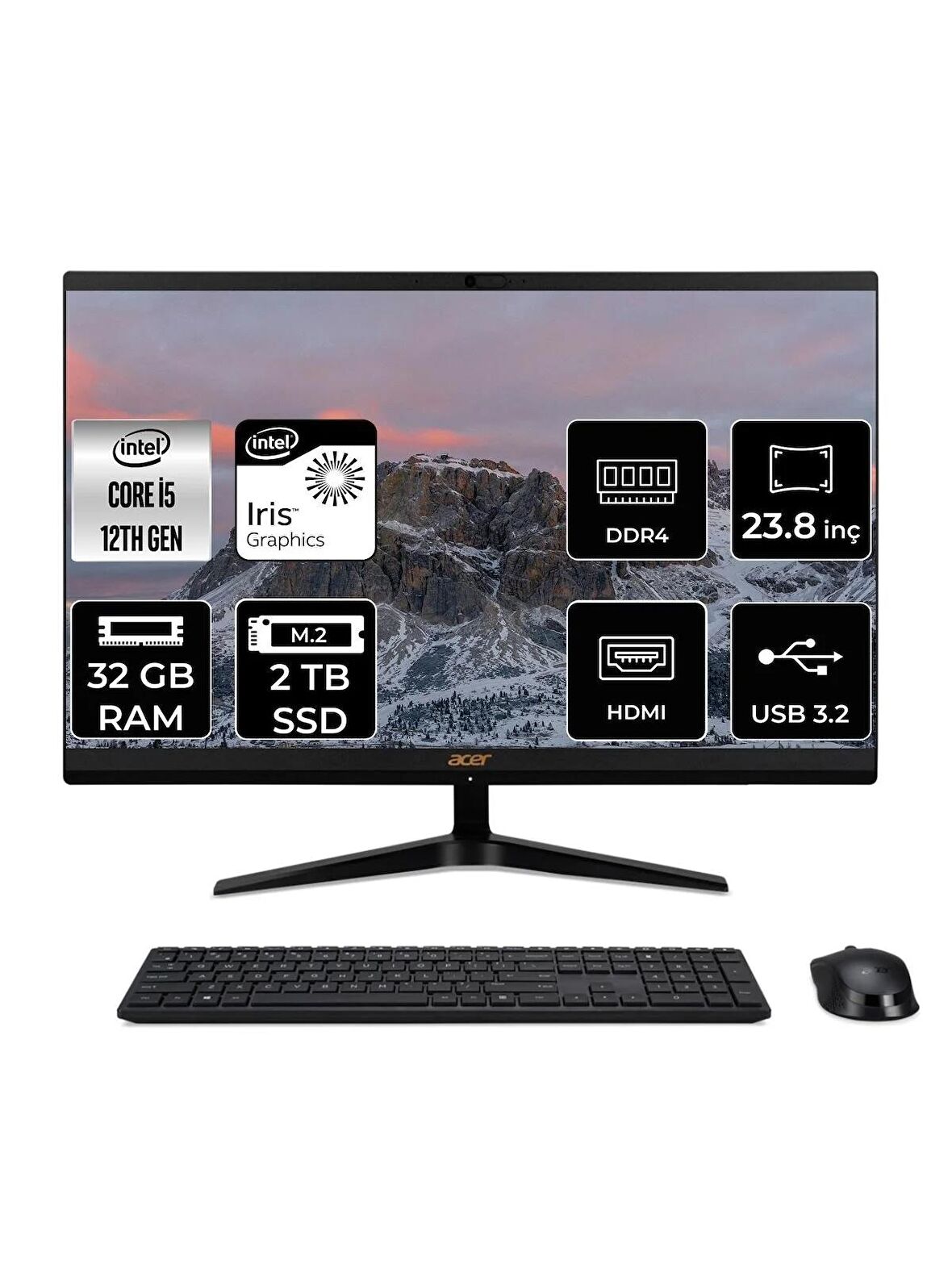 ACER ASPİRE C24-1700 i5 1235U 32GB RAM 2TB SSD 23.8" FHD FDOS ALL IN ONE PC DQ.BJWEM.006