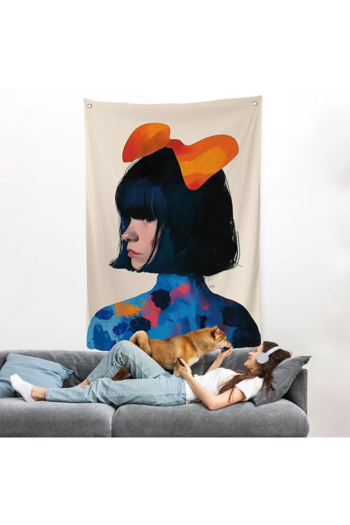 Küt Saçlı Güzel Kadın Duvar Örtüsü-7607