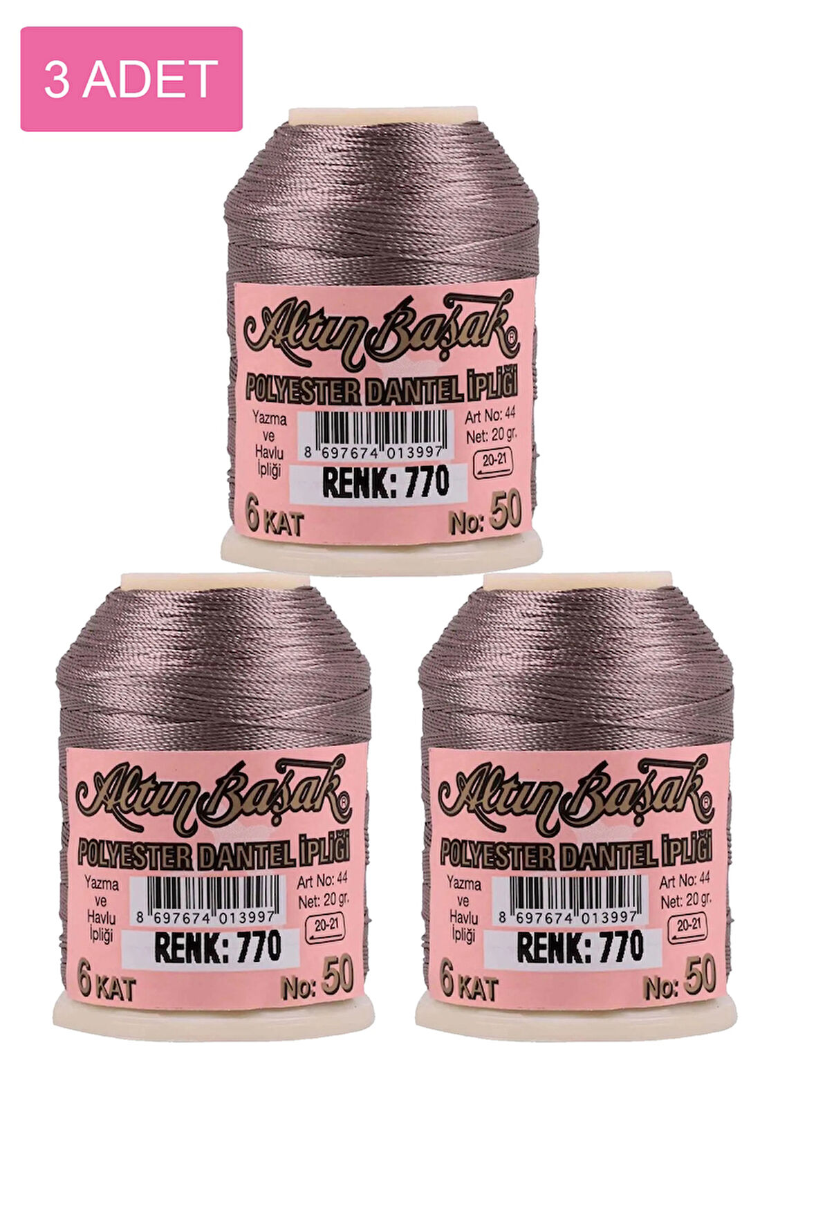 3 Adet Altınbaşak Oya ve Dantel İpi 20 gr - Royaleks - No: 770