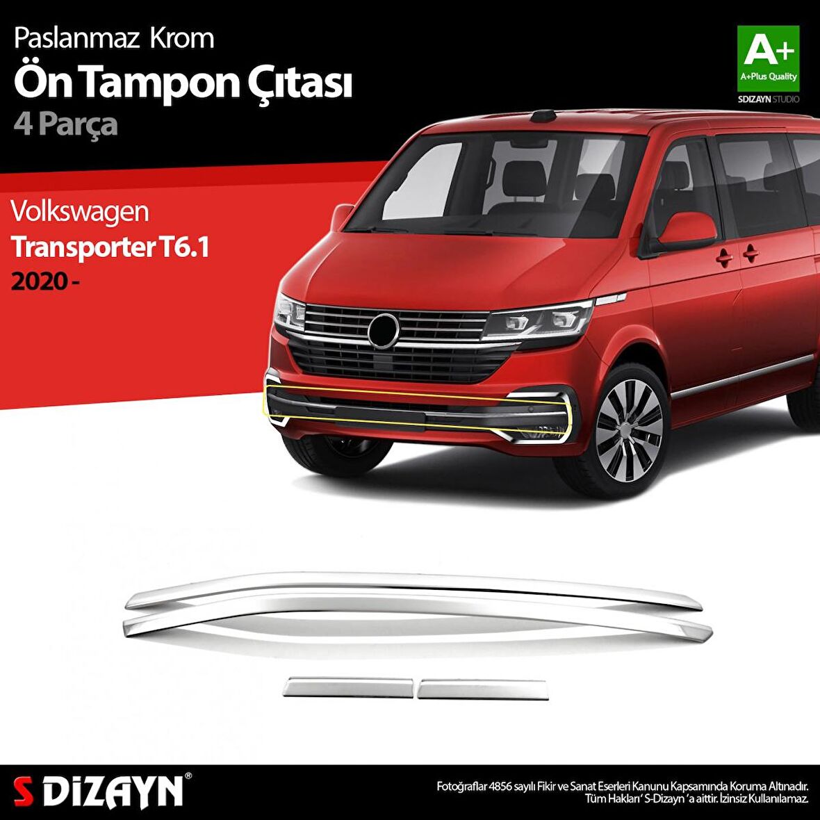 S-Dizayn VW Transporter T6.1 Krom Ön Tampon Çıtası 4 Prç. 2020 Üzeri