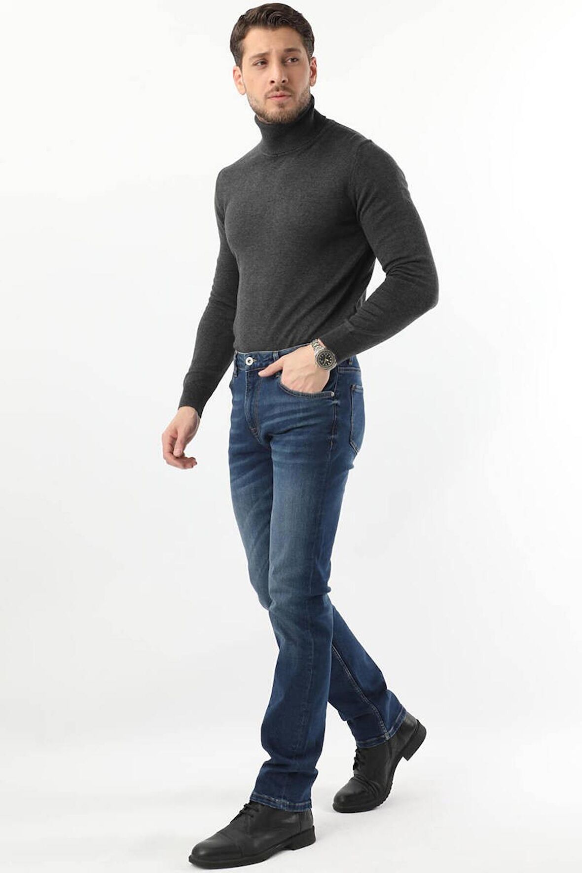 Erkek Regular Fit Jean Pantolon Koyu Mavi