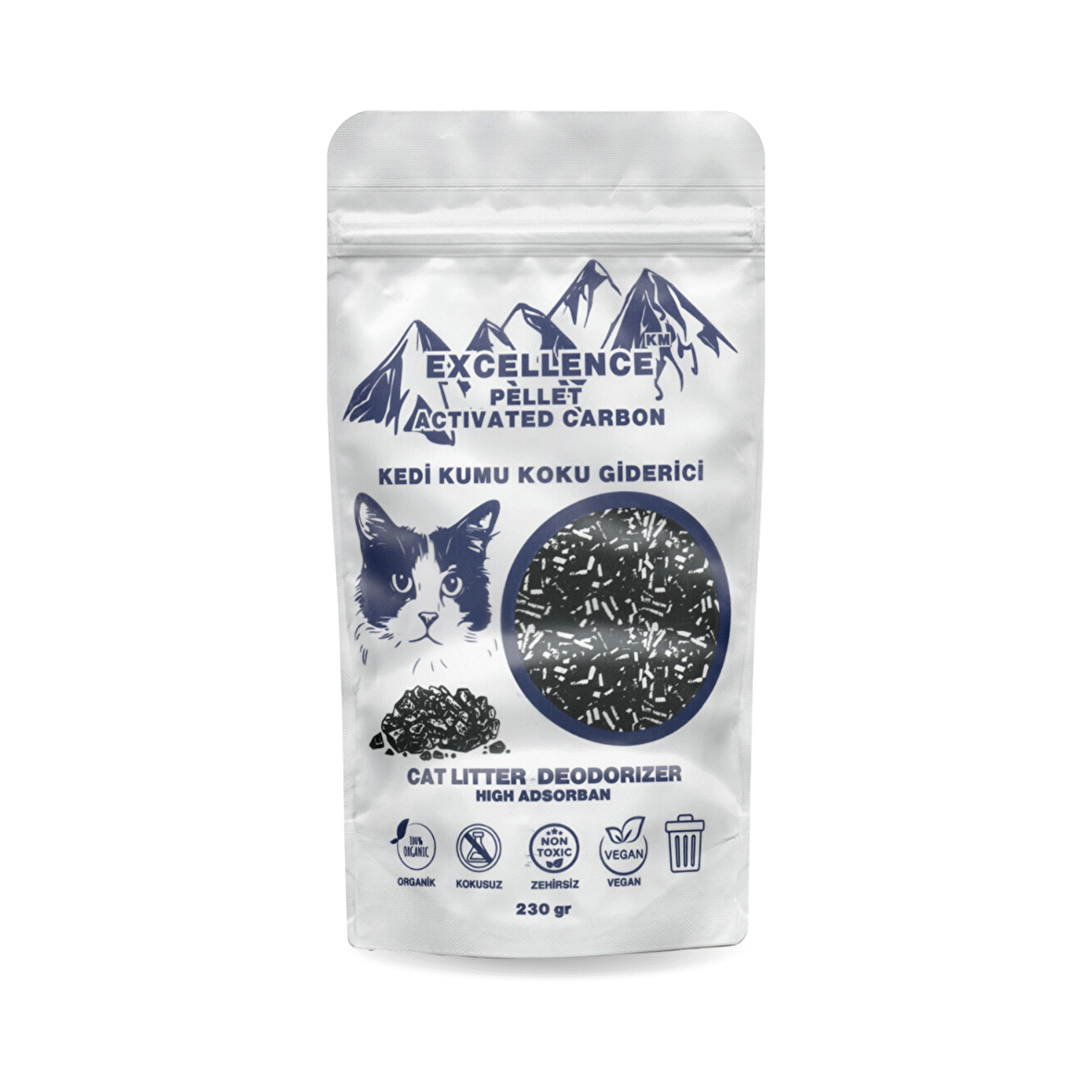 DOĞSEK Kedi Kumu Koku Giderici Excellence KM Pellet Activated Carbon 230 gr Kömür Bazlı Pelet Aktif Karbon